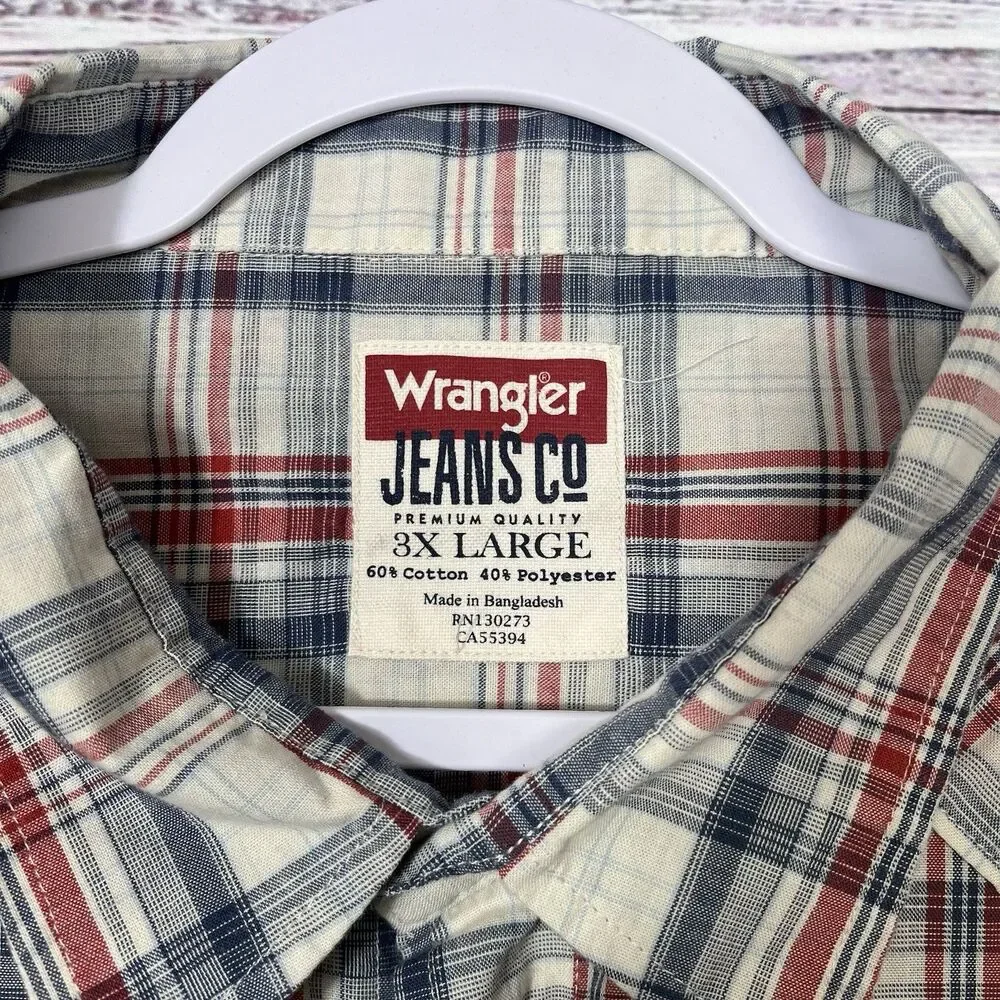 Wrangler Jeans Co 3XL Plaid Cotton Casual Shirt Pearl Snap L/S Western Cowboy